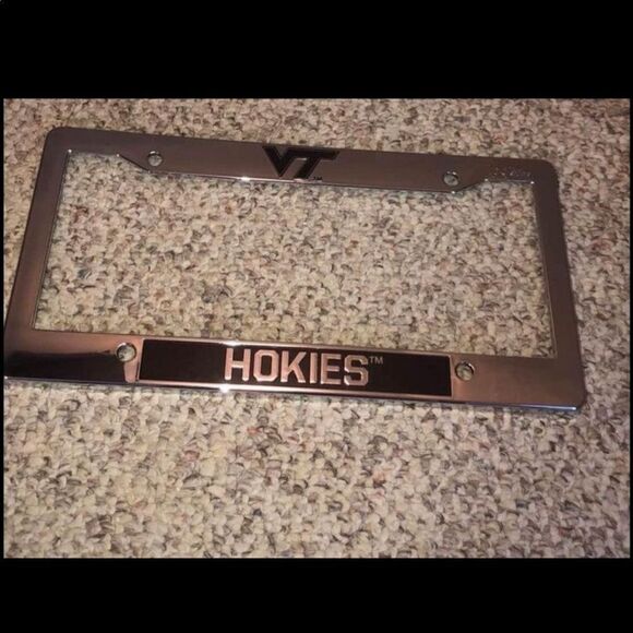 Virginia Tech Hokies Silver/Black Plastic License Plate Frame NEW - Picture 2 of 2